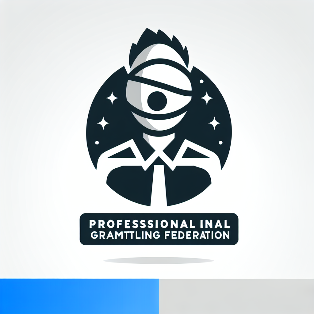 Design a logo for a blog dedicated to Professional Grappling Federation news, reflecting the bold and competitive spirit of the sport with a modern and dynamic aesthetic. Capture the essence of a determined and knowledgeable "egghead warrior" in the design.